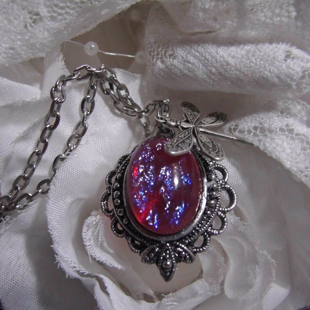 DRAGONS BREATH FIRE OPAL STONE NECKLACE DRAGONFLY - Picture 5 of 12